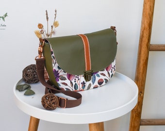 SVEA / shoulder bag / flowers / green & white, rust