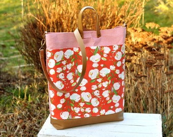 Umhängetasche Shopper Elea / Blumen rosa & grau