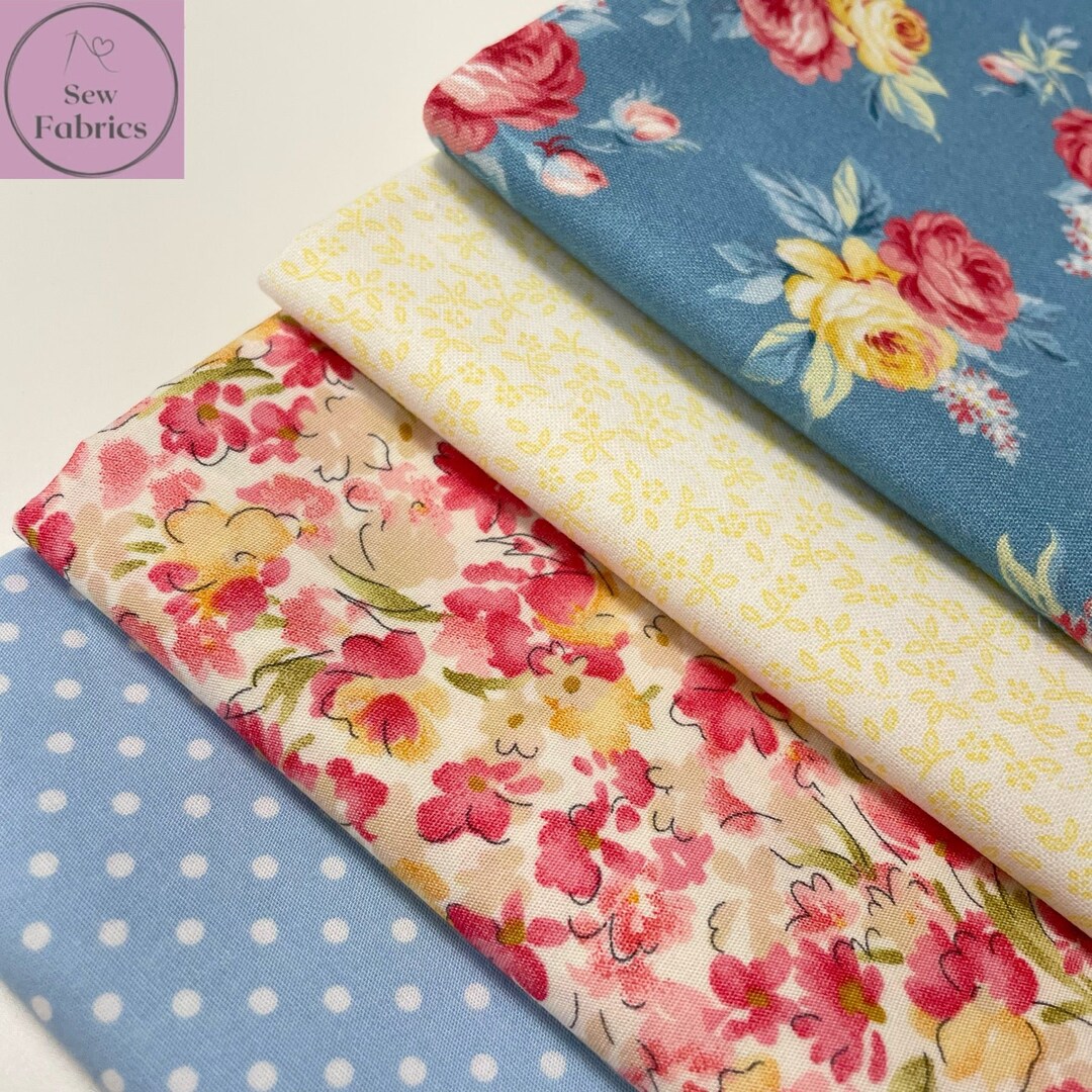 Cotton Floral Rose and Hubble Fabric 4 X Fat Quarter Bundle Etsy