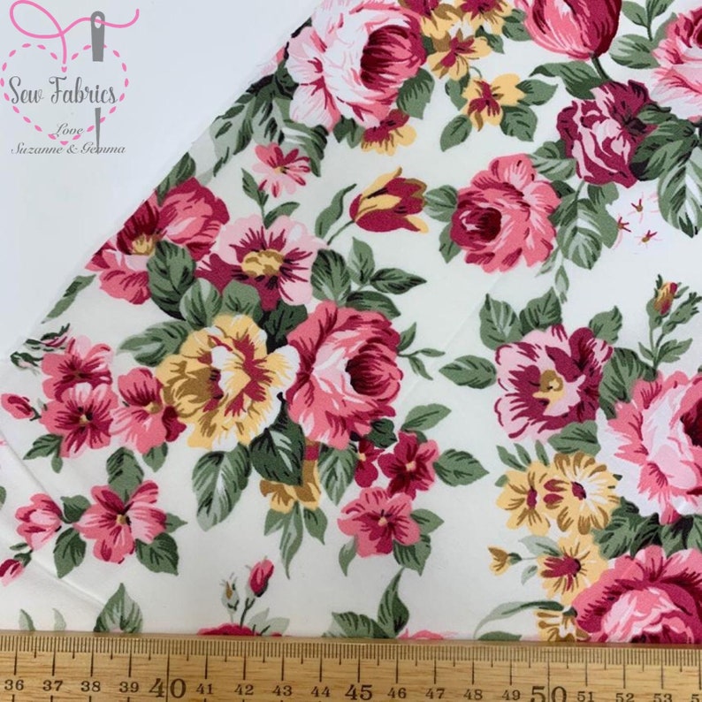 41/"d Dressmaking White Cotton Floral Printed Fabric For Sewing By The 1 Metre