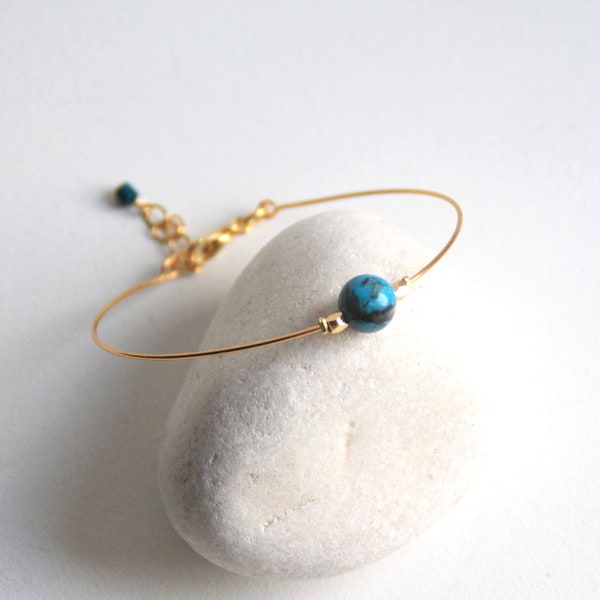 Bracelet jonc, laiton, jaspe bleue, bracelet bleu, bracelet minimaliste