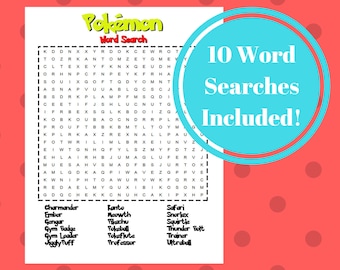 10 Pokemon Word Searches, Pokemon Word Games, Pokemon Activity Book, Printable Word Games