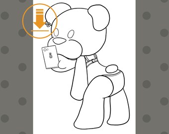 Selfie Bear Coloring Page, BDSM Bear Coloring Page, Downloadable Coloring Page, Adult Coloring Page