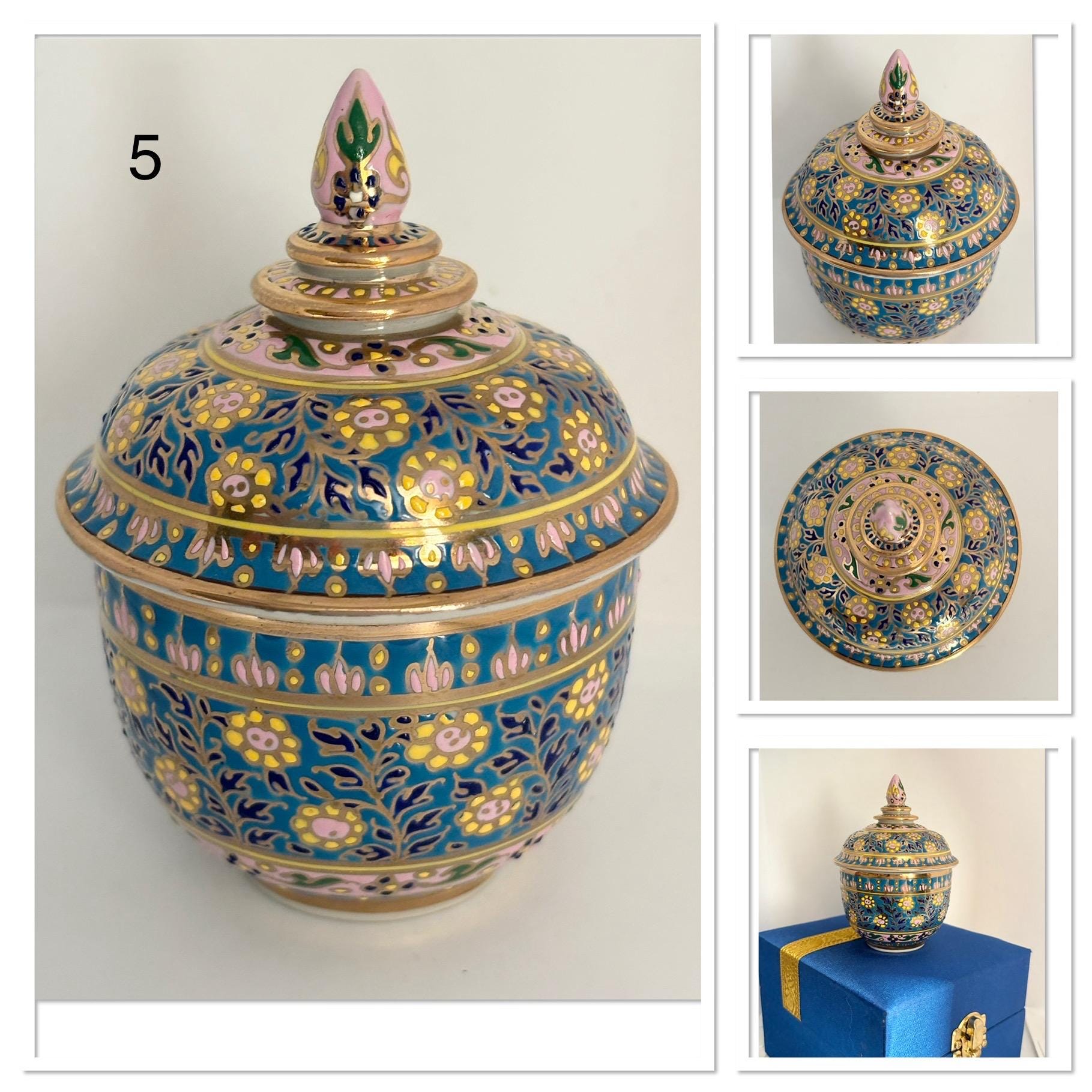 LTD Thai Benjarong Handmade Porcelain, Ceramic Jar With Lid, Thai