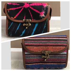 Handmade Tie Dye/Thai Woven Crossbody Bag, Shoulder Bag, Rectangular Bag Fabric Canvas Leather Bag Women Youth Kid