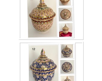 LTD Thai Benjarong Handmade Porcelain, Ceramic Jar With Lid, Thai