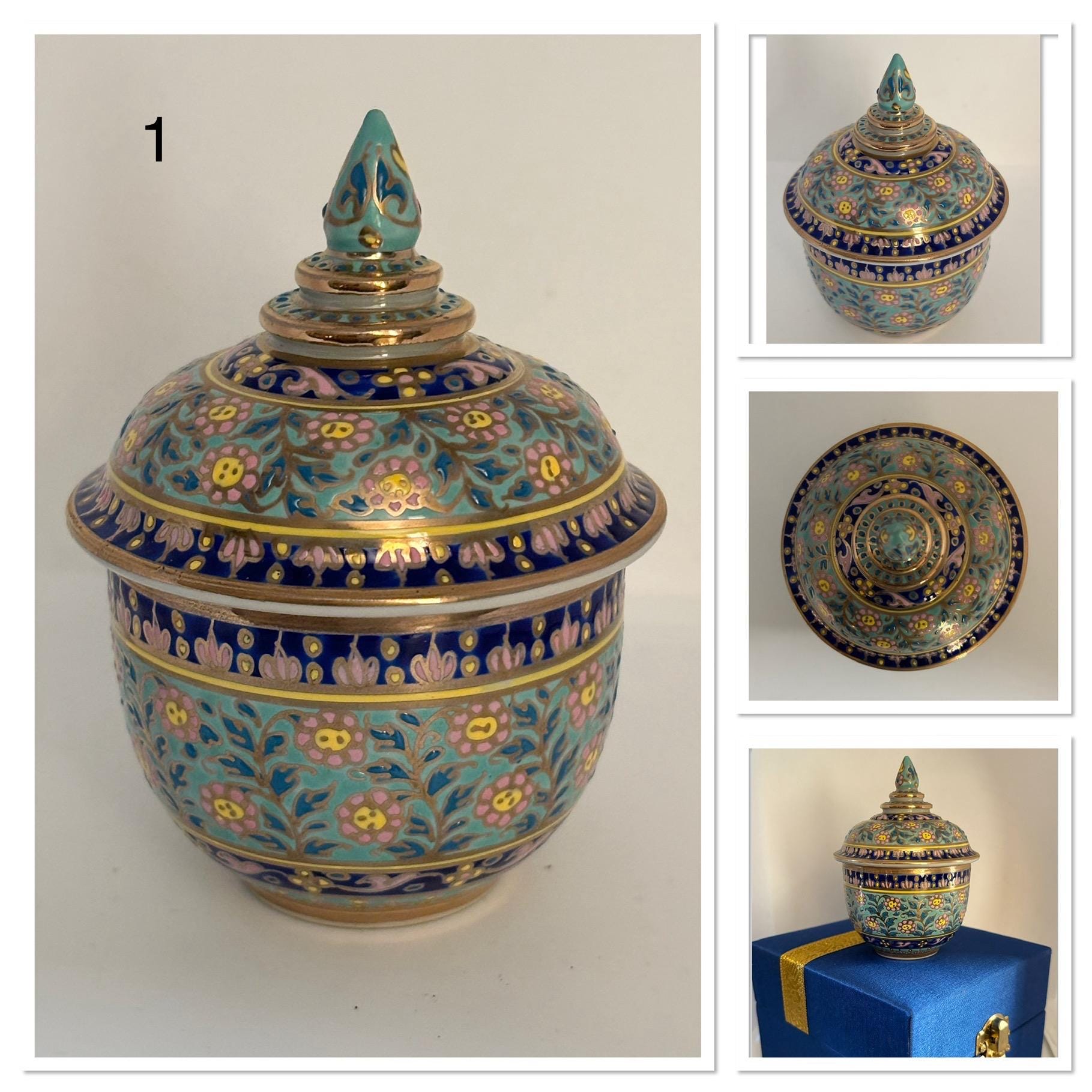 LTD Thai Benjarong Handmade Porcelain, Ceramic Jar With Lid, Thai