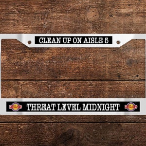 Threat Level Midnight - Chrome OR Matte Black - License Plate Frame (The Office-themed)