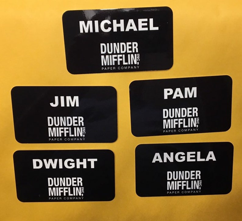 Dunder Mifflin (The Office environment) Popularity Tags picture regarding Dunder Mifflin Name Tag Printable referred to as Dunder Mifflin (The Business) Reputation Tags