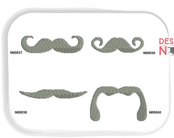 Mustache Embroidery Pattern, Moustache Embroidery Design, Beard Pattern, Mustache Machine Embroidery Design, Set of 4, Instant Download