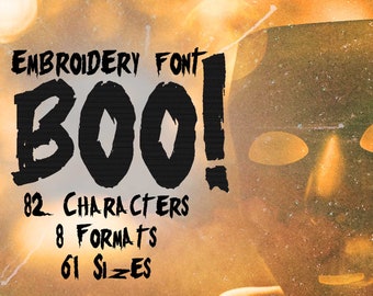 Boo Halloween Embroidery Font, Scary Embroidery Font, Monster Embroidery Font, Typography, Alphabet Design, Numbers Embroidery