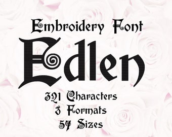 Eden Beautiful Curly Calligraphy Embroidery Font, Swirly Font, Elegant Embroidery Font,Typography,Alphabet Design,Letters Embroidery,Numbers