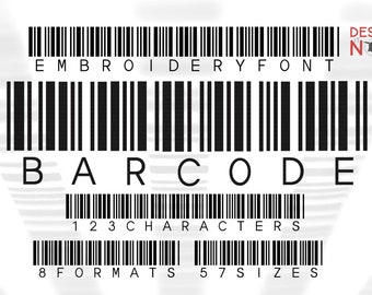 Dingbat Barcode Borduurlettertype, Barcode Lettertypen, Code Borduurlettertype, Typografie, Alfabetontwerp, Letters Borduren, Cijfers Borduren