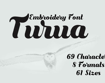 Turua hermosa fuente de bordado de guión, fuentes de bordado, fuente de bordado decorativo, tipografía, diseño de alfabeto, bordado de letras, números
