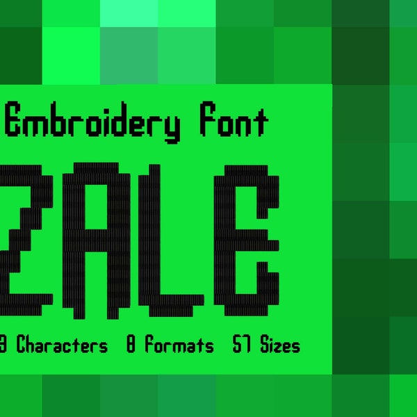 Zale Fancy Pixel Techno Embroidery Font, Gamer Fonts, Modern Embroidery Font, Typography, Alphabet Design, Numbers Embroidery