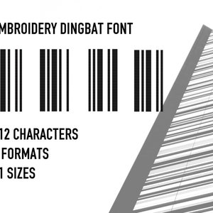 Dingbat Barcode Embroidery Font, Bar Code Fonts, Code Embroidery Font, Typography, Alphabet Design, Letters Embroidery, Numbers Embroidery image 1