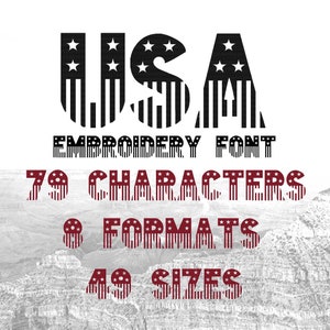 USA Embroidery Font, Stars And Stripes Fonts, United States Embroidery Font, Typography, Alphabet Design, Letters Embroidery, Numbers