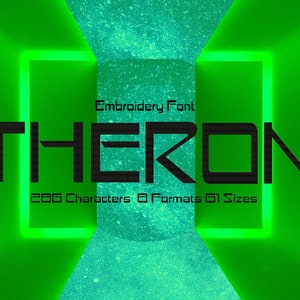 Theron Sci-Fi Stickschrift, Videospiel futuristische moderne Schriften, Geometrie Stickschrift, Typografie, Alphabet Design, Buchstaben Stickerei