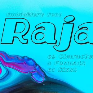 Raja Embroidery Font, Shadowed Outlined 3D Fancy Embroidery Font, Typography Alphabet Design For Embroidery Machines