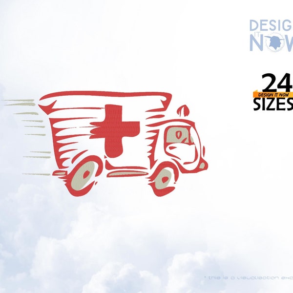 Medical Emergency Service Embroidery Design, Ambulace Vehicle, Car Embroidery, Digital Designs For Embroidery Machines