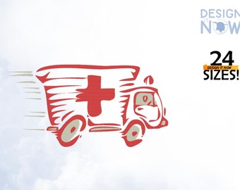 Diseño de bordado de servicio de emergencia médica, vehículo de ambulancia, bordado de automóviles, diseños digitales para máquinas de bordar