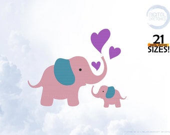 Elephant Embroidery Design, Baby And Mother Elephants Embroidery, Baby Shower Embroidery, Lovely Babies  Designs For Embroidery Machines