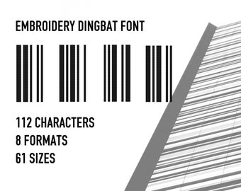 Dingbat Barcode Borduurlettertype, Barcode Lettertypen, Code Borduurlettertype, Typografie, Alfabetontwerp, Letters Borduren, Cijfers Borduren