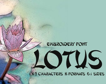 Lotus hermosa fuente de bordado de aspecto extranjero, fuentes de caligrafía de pincel, fuente de bordado moderno, tipografía, diseño de alfabeto, idea de proyecto de bricolaje