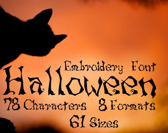 Halloween Embroidery Font, Scary Embroidery Font, Witch Embroidery Font, Typography, Alphabet Design, Numbers Embroidery