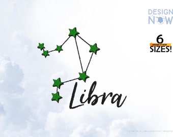 Diseño de bordado Libra, signo astrológico, bordado Libra, bordado del zodíaco, bordado de constelación de estrellas, astrología, descarga digital