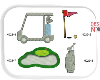 Golf Machine Embroidery Design Sport Ball Games Golfer Golf Club Golf Ball Golf Cart Set of 4 Designs