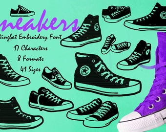 Sneakers Dingbat Embroidery Font, Shoes Embroidery Motifs, Sport Shoes Embroidery Pattern, Trainers Embroidery, DIY Project Idea