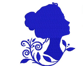 Woman Head Lady Silhouette Floral Machine Embroidery Design - One Size