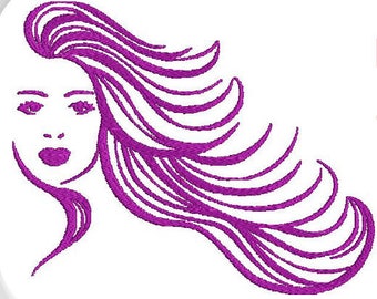 Woman Head Face Lady Hair Silhouette Machine Embroidery Design - One Size