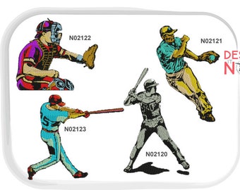 Baseball Pitcher Sport Player, Catcher Softball Ball Machine Embroidery Design Set of 4 Designs