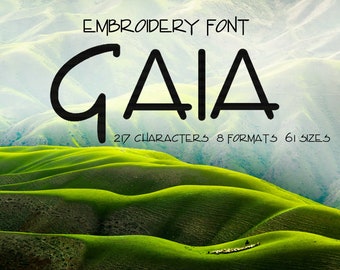 Fuente de bordado elegante moderna Gaia, fuentes minimalistas, fuente de bordado Sans Serif, tipografía, diseño de alfabeto, bordado de letras, números