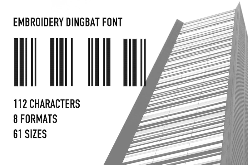 Dingbat Barcode Embroidery Font, Bar Code Fonts, Code Embroidery Font, Typography, Alphabet Design, Letters Embroidery, Numbers Embroidery image 1
