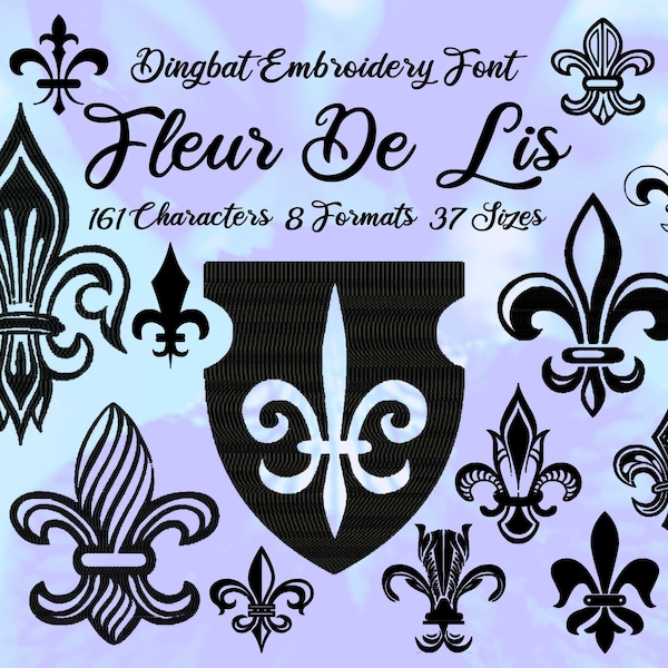 Fleur De Lis Dingbat Embroidery Font, Lily Embroidery Motifs, Fleurs De Lys Embroidery Pattern, Heraldic Symbols Wall Art Idea, DIY Project