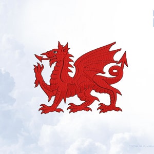 Op de afbeelding: Rode draak met uitgespreide vleugels, een symbool van Wales. De draak staat met zijn kop naar links gedraaid. De draak is een populair symbool van de Welshe cultuur en het erfgoed.