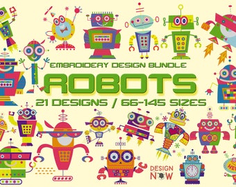 Robots 21 Embroidery Designs Bundle, Kids Cartoon Characters Embroidery Pattern, Baby Embroidery Art,Space Embroidery,Nursery Decor,Baby Boy