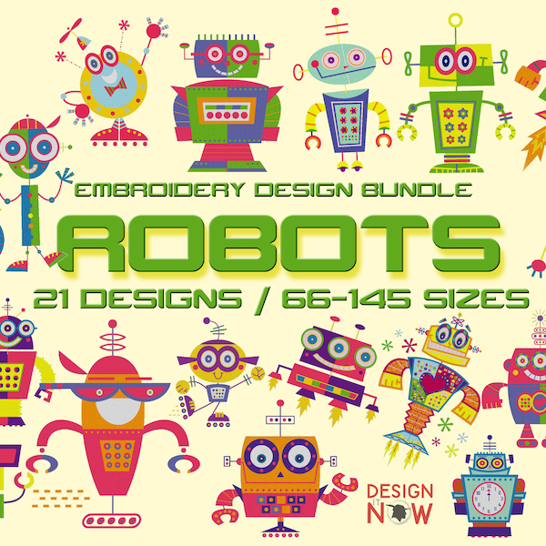 Robots 21 Embroidery Designs Bundle, Kids Cartoon Characters Embroidery Pattern, Baby Embroidery Art,Space Embroidery,Nursery Decor,Baby Boy