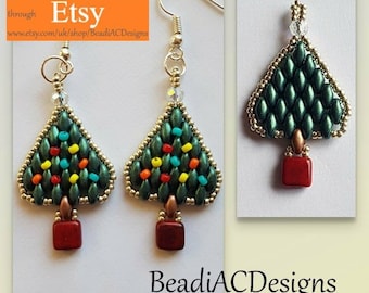 Quick Christmas Tree Earrings E-tutorial.  Easy pattern. (A Beginner to Intermediate Level E-Tutorial/Pattern)