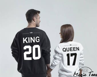 King and Queen matching Sweaters, King and Queen Couples Hoodie Set, King and Queen pullover, Custom Sweaters with Custom Numbers
