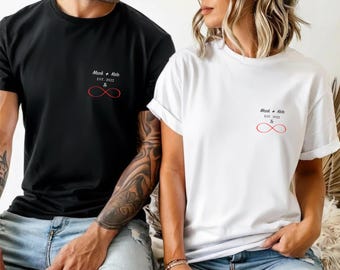 Pärchen Geschenk, Personalisiertes t-shirt set für Paare mit Initialen Datum, Valentinstag geschenk  für ihn, Flitterwochen Shirt