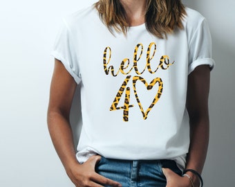 40th Birthday Shirt, Hello 40 Birthday, 40th Birthday T-shirts for Women Men, Personalized Birthday Gift for Mum Hello 40 Leopard