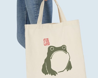 Japanese Matsumoto Hoji Frog Tote Bag, Cotton Canvas Tote Bag, Vintage Japanese Woodblock Art , Perfect Gift