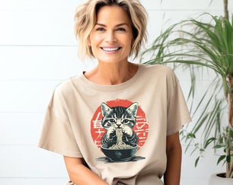 Ramen katt T-shirt | Kattälskare present, Kawaii skjorta, Alternativa kläder, Anime katt T-shirt, Japansk skjorta, Foodies skjorta, Ramen älskare, Kattunge T-shirt