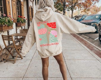Wildblumen Hoodies Damen, Boho Blumen Backprint mit Spruch, Unisex Kapuzenpullover, Geschenk für sie, Yoga Self Care