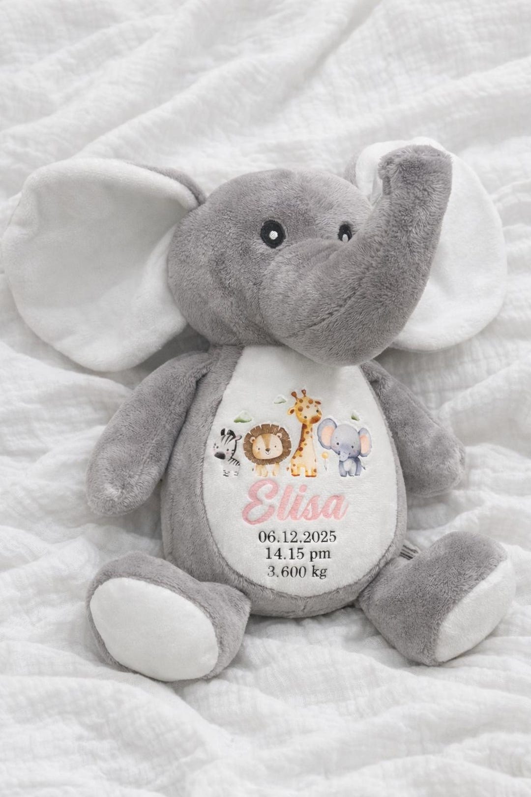 Personalised Baby Elephant Teddy – Custom Name Plush – New Baby Gift ...