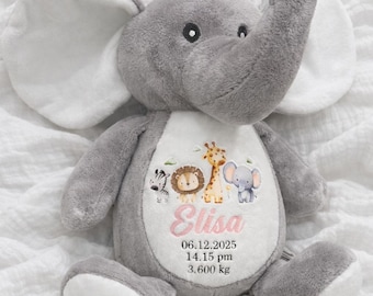 Personalised Baby Elephant Teddy – Custom Name Plush – New Baby Gift – Baby Boy or Girl – Nursery Keepsake